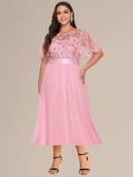 Plus Size Sequin Leaf Midi Evening Dress - Image 52