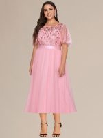 Plus Size Sequin Leaf Midi Evening Dress - Image 49