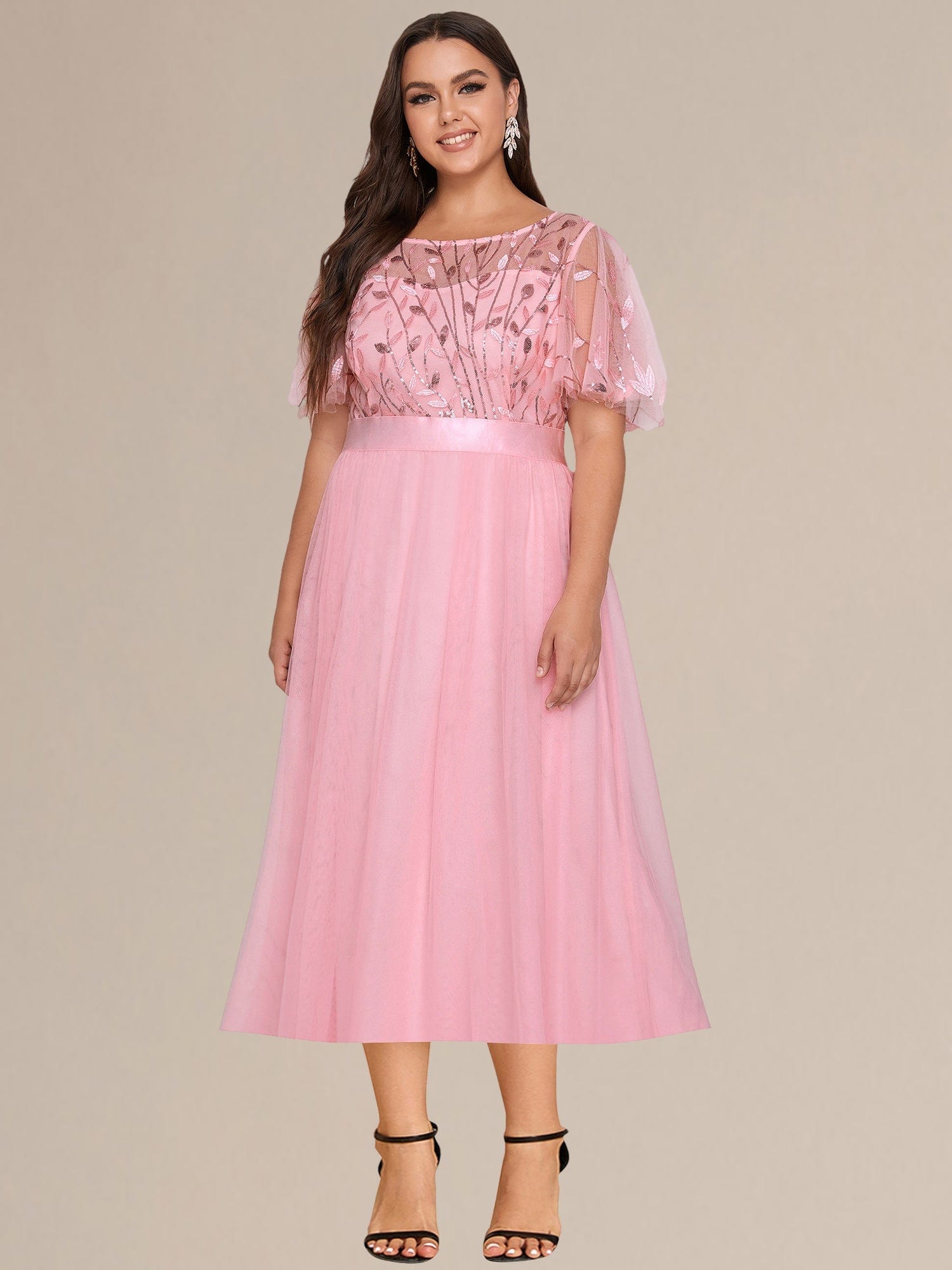 ee00906pk-pjt_a020eefb-abe9-486e-a727-d3e7ec024bdb Plus Size Sequin Leaf Midi Evening Dress - Image 49