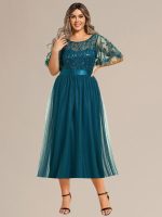 Plus Size Sequin Leaf Midi Evening Dress - Image 60