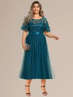 Plus Size Sequin Leaf Midi Evening Dress - Image 57