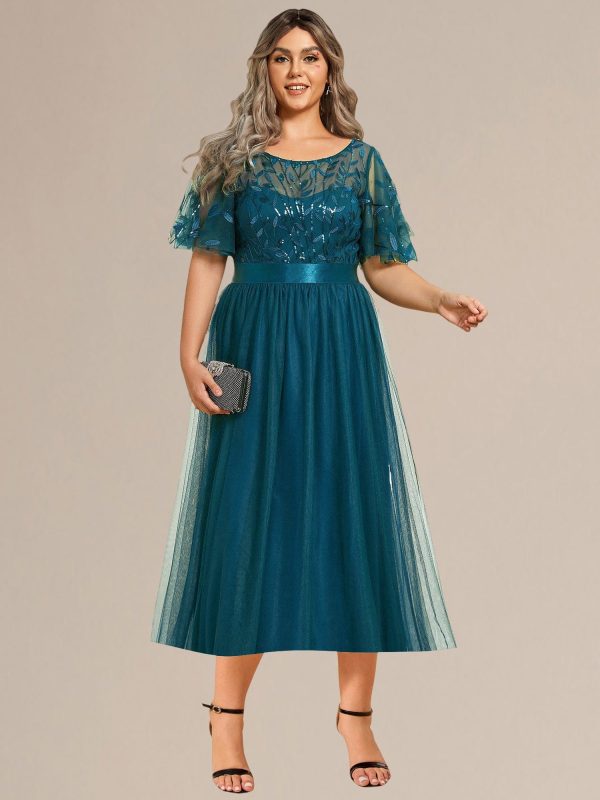 Plus Size Sequin Leaf Midi Evening Dress - Image 57