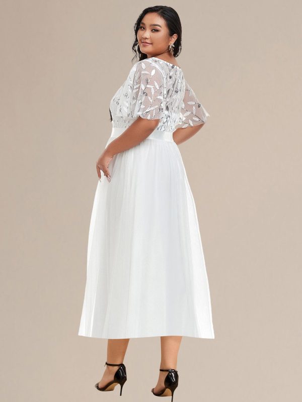 Plus Size Sequin Leaf Midi Evening Dress - Image 62