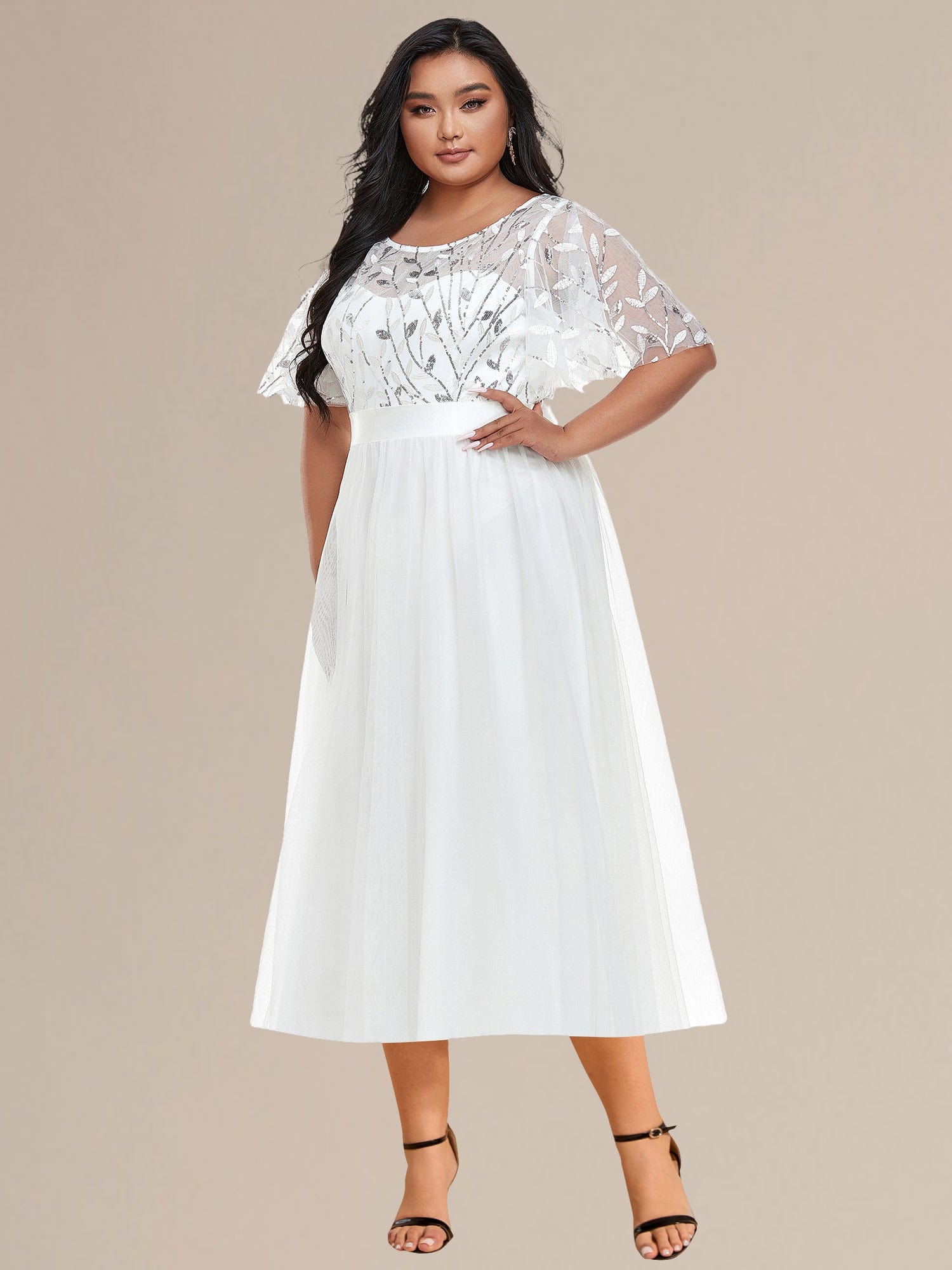 ee00906wh-pjt3_c6a26e91-f093-4143-bb4a-2c048d02f439 Plus Size Sequin Leaf Midi Evening Dress - Image 63
