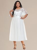 Plus Size Sequin Leaf Midi Evening Dress - Image 61