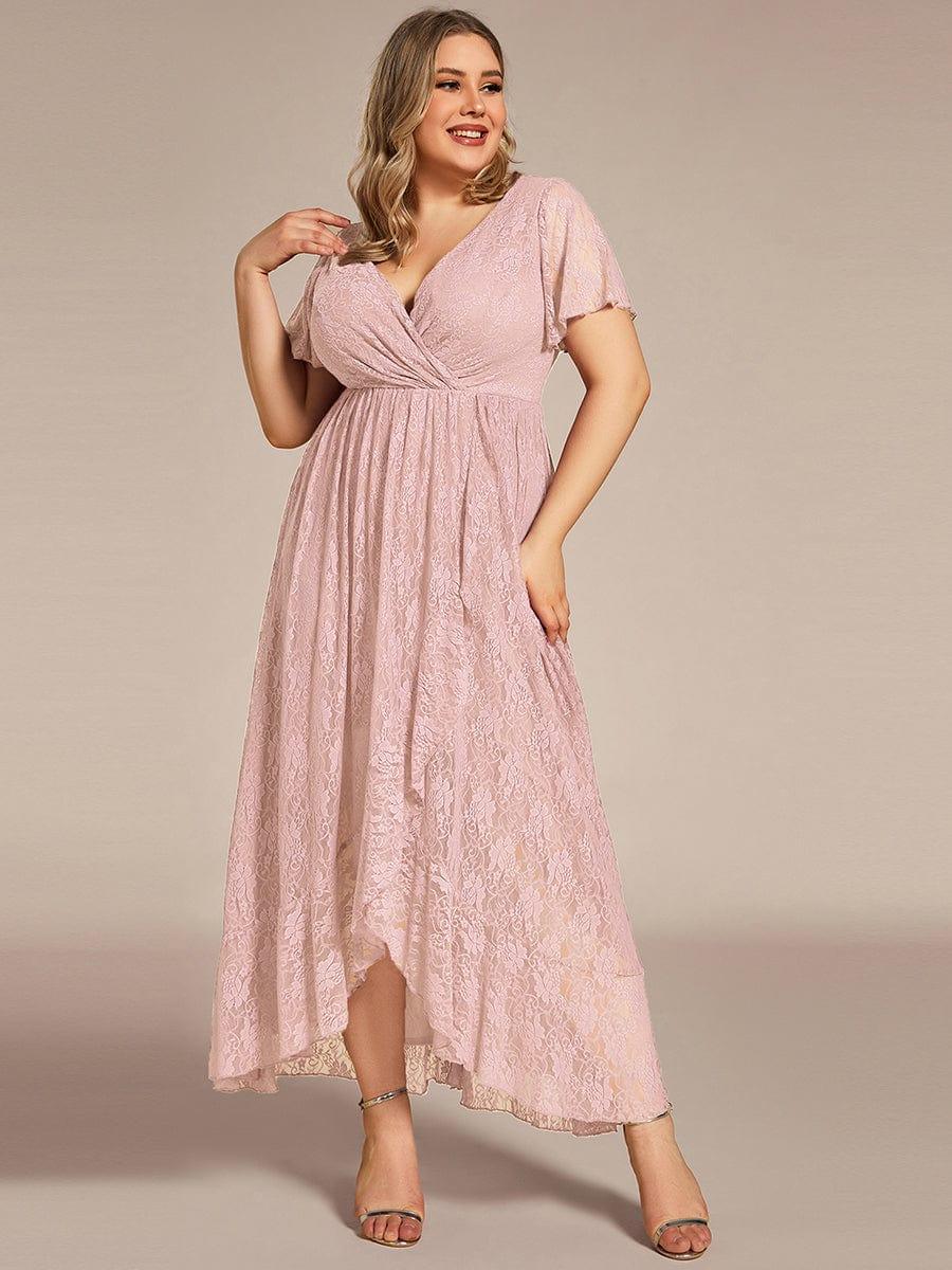 ee01489pk-pr3_d61bfde6-12a4-4b03-8aad-f3601b587bc4 Plus Size Short Sleeve Ruffled V-Neck A-Line Lace Wedding Guest Dress - Image 55
