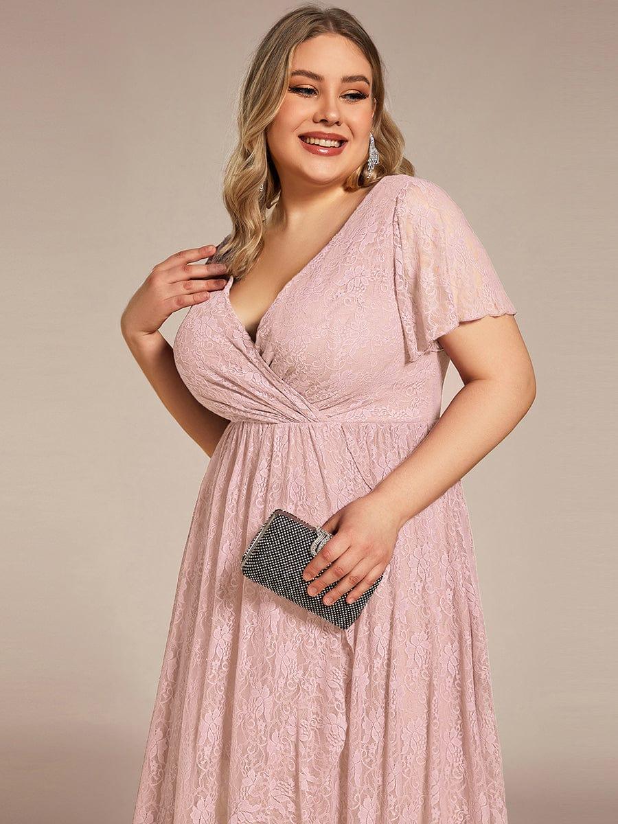 ee01489pk-pr5_c1b0b1d7-1aa3-420a-81d8-a9c65c6de071 Plus Size Short Sleeve Ruffled V-Neck A-Line Lace Wedding Guest Dress - Image 54