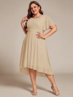 Flowy Chiffon Round Neckline A-Line Knee Length Wedding Guest Dress - Image 163