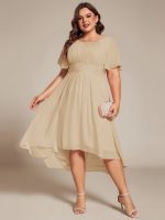Flowy Chiffon Round Neckline A-Line Knee Length Wedding Guest Dress - Image 164
