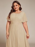 Flowy Chiffon Round Neckline A-Line Knee Length Wedding Guest Dress - Image 165