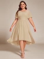 Flowy Chiffon Round Neckline A-Line Knee Length Wedding Guest Dress - Image 166