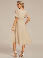 Flowy Chiffon Round Neckline A-Line Knee Length Wedding Guest Dress - Image 168