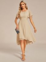 Flowy Chiffon Round Neckline A-Line Knee Length Wedding Guest Dress - Image 167