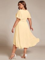 Flowy Chiffon Round Neckline A-Line Knee Length Wedding Guest Dress - Image 142