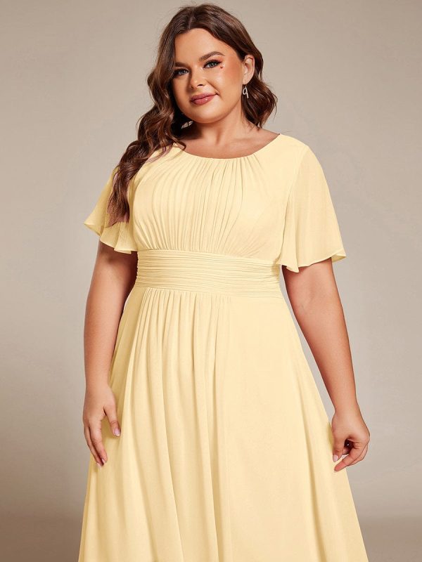 Flowy Chiffon Round Neckline A-Line Knee Length Wedding Guest Dress - Image 143