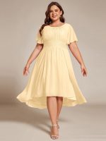 Flowy Chiffon Round Neckline A-Line Knee Length Wedding Guest Dress - Image 141
