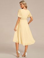 Flowy Chiffon Round Neckline A-Line Knee Length Wedding Guest Dress - Image 140