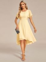 Flowy Chiffon Round Neckline A-Line Knee Length Wedding Guest Dress - Image 138