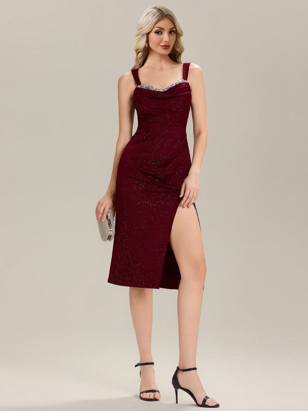 Lace-Up Glitter Sleeveless Wedding Guest Dress - Image 2