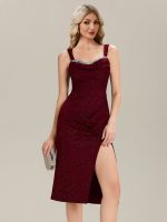 Lace-Up Glitter Sleeveless Wedding Guest Dress