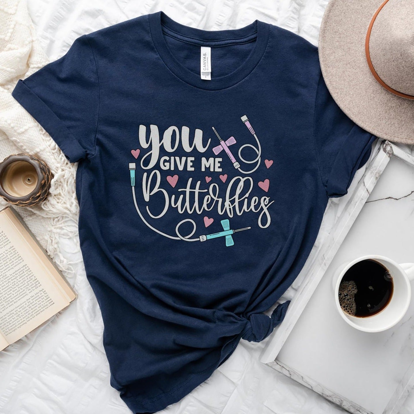 givemebutterfliesnavy You Give me Butterflies T-Shirt - Image 10