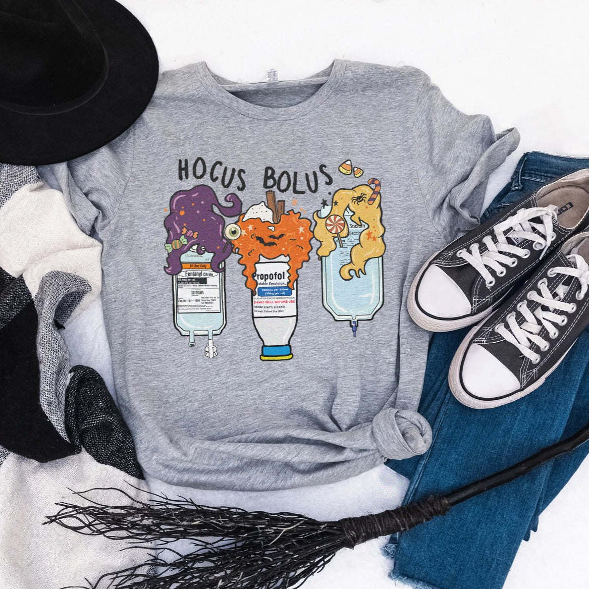 hocusbolus2gray Hocus Bolus Trio - Critical Care Edition T-Shirt - Image 4