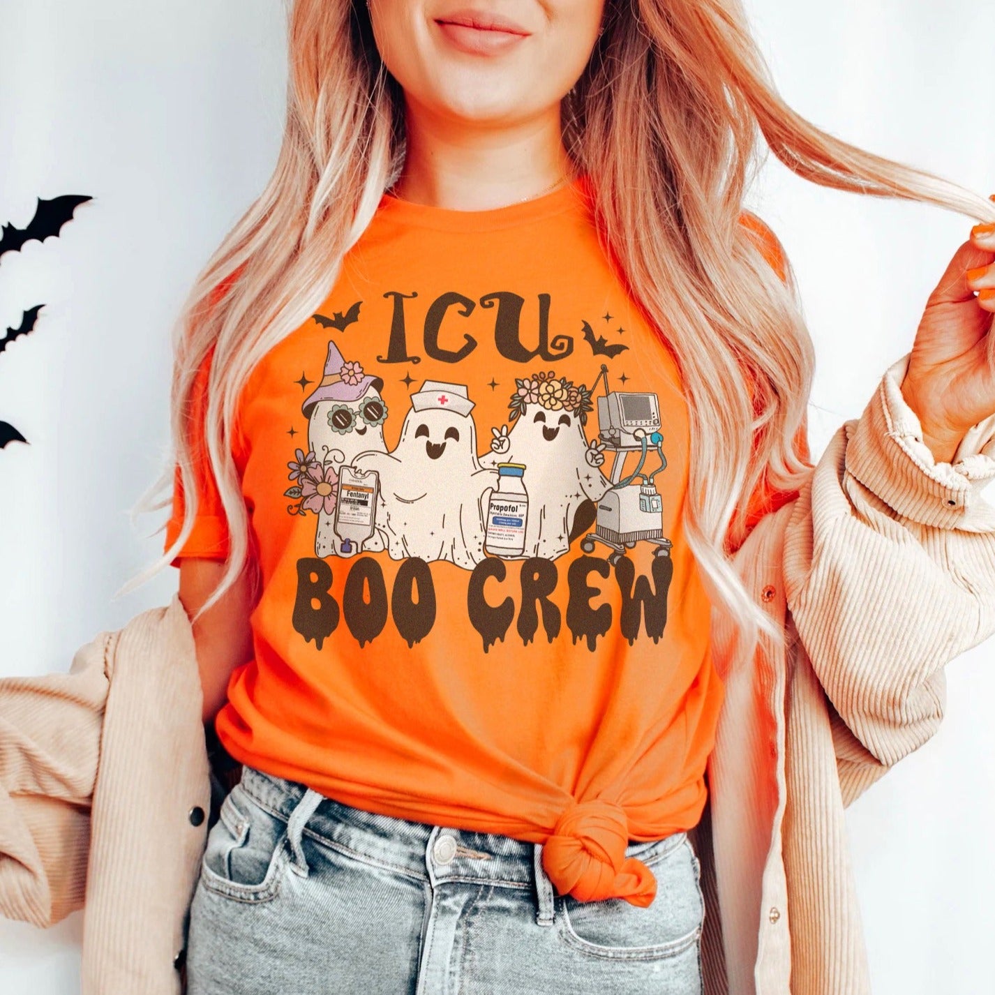 icuboocrewghostsorange ICU Boo Crew Ghosts T-Shirt - Image 2