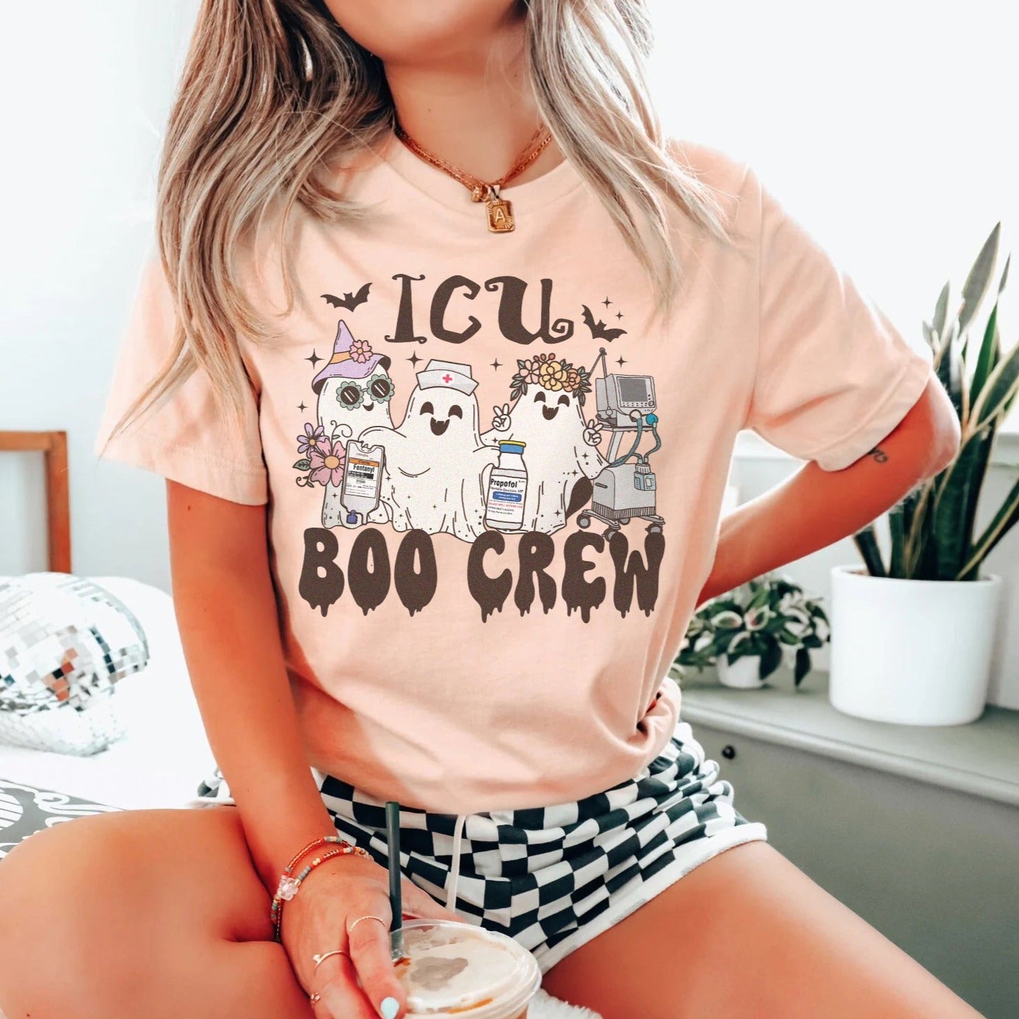 icuboocrewghostspeach ICU Boo Crew Ghosts T-Shirt - Image 3