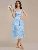 Bow Straps Floral Lace Tiered Dress