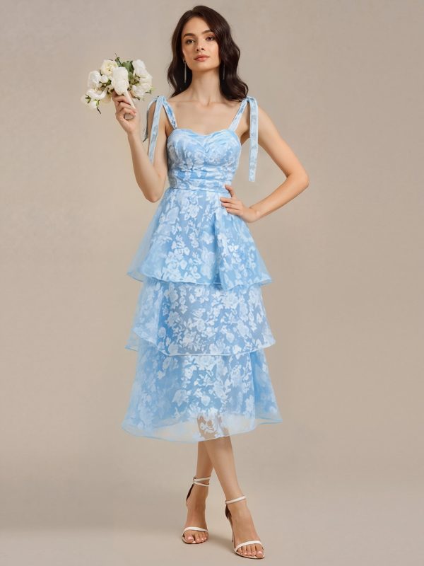 Bow Straps Floral Lace Tiered Dress - Image 1