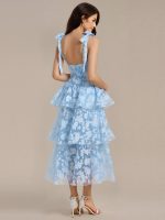 Bow Straps Floral Lace Tiered Dress - Image 2