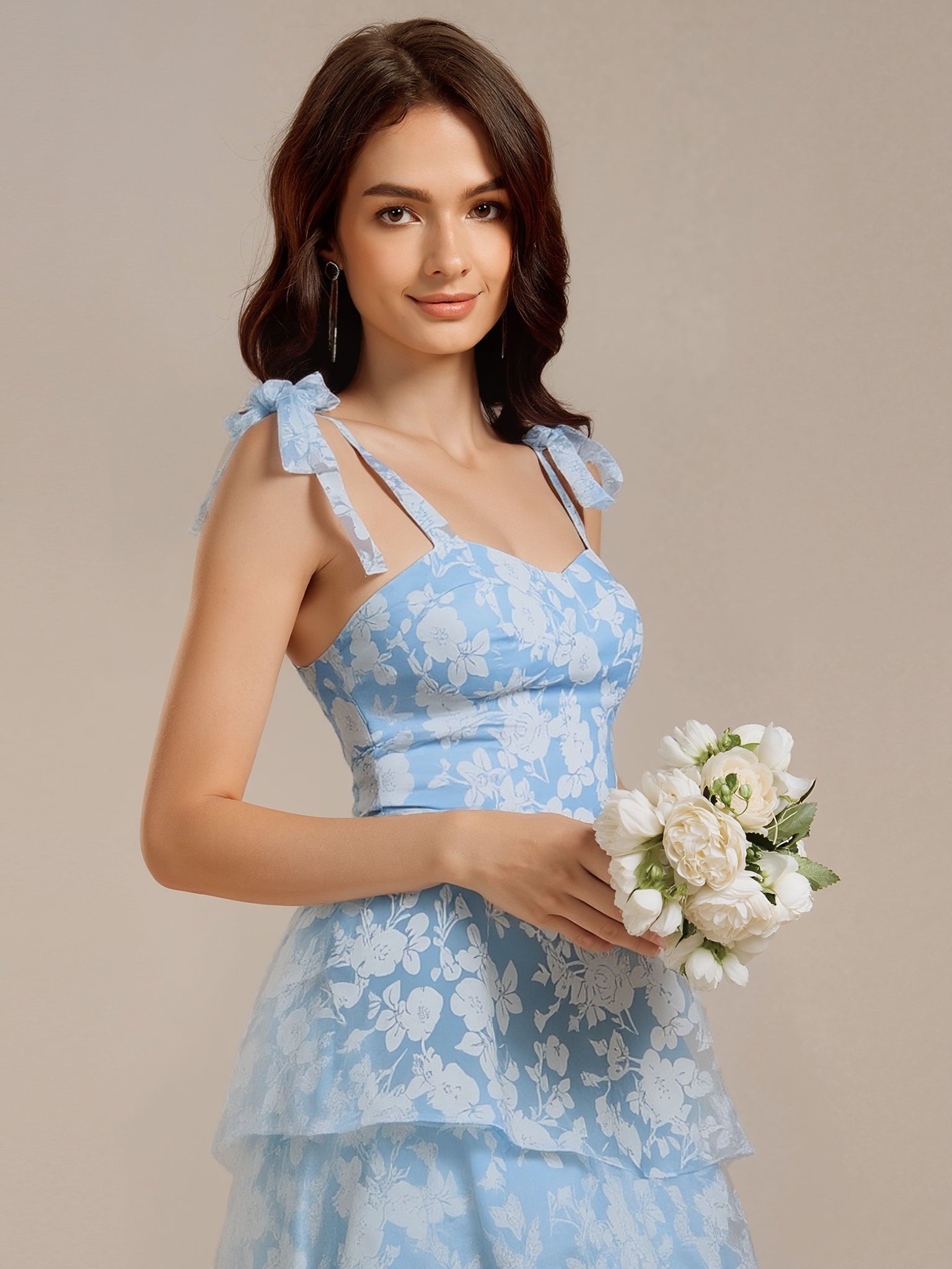 mg02429ib-r8 Bow Straps Floral Lace Tiered Dress - Image 3