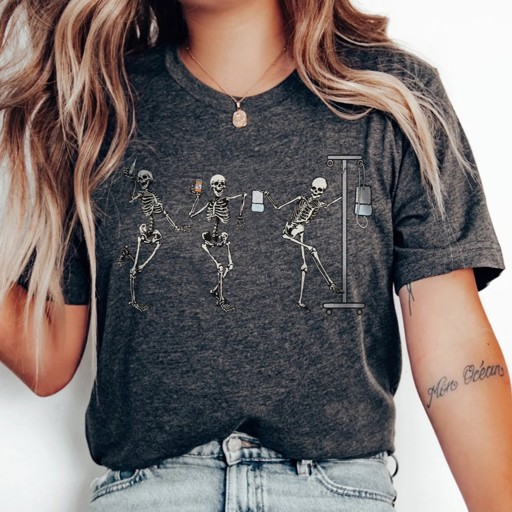 nurseskeletonsdarkgrey Dancing Nurse Skeletons T-Shirt - Image 5