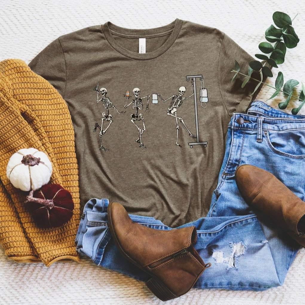 nurseskeletonsolive Dancing Nurse Skeletons T-Shirt - Image 7
