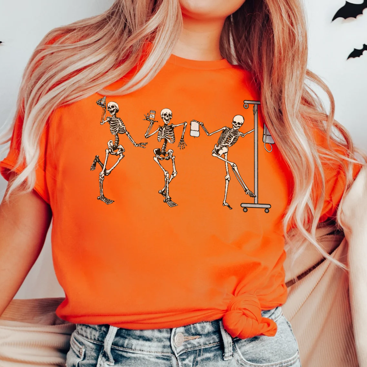 nurseskeletonsorange Dancing Nurse Skeletons T-Shirt - Image 1