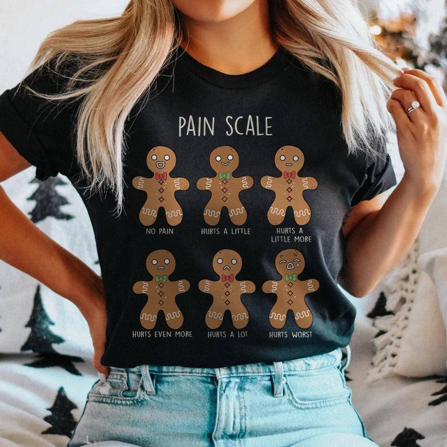 painscalexmasblack Gingerbread Pain Scale T-Shirt - Image 6