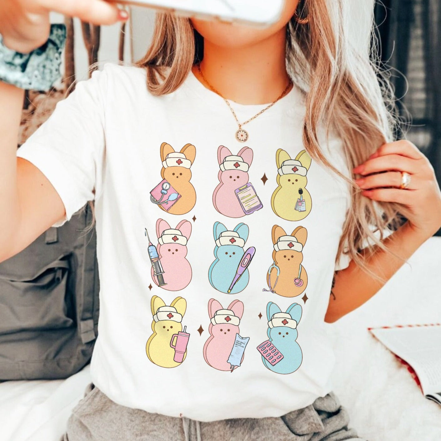 peepswhite_498307ea-9552-48fb-9479-4422607120cc Nurse Peeps T-Shirt - Image 1