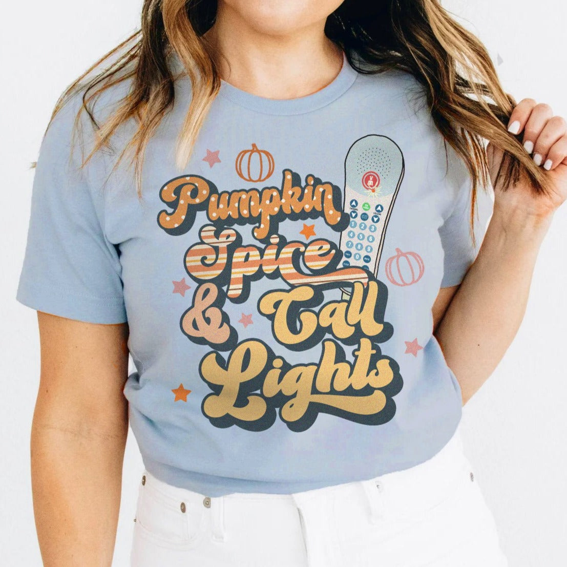 pumpkinspicecalllightslightblue Pumpkin Spice & Call Lights T-Shirt - Image 12