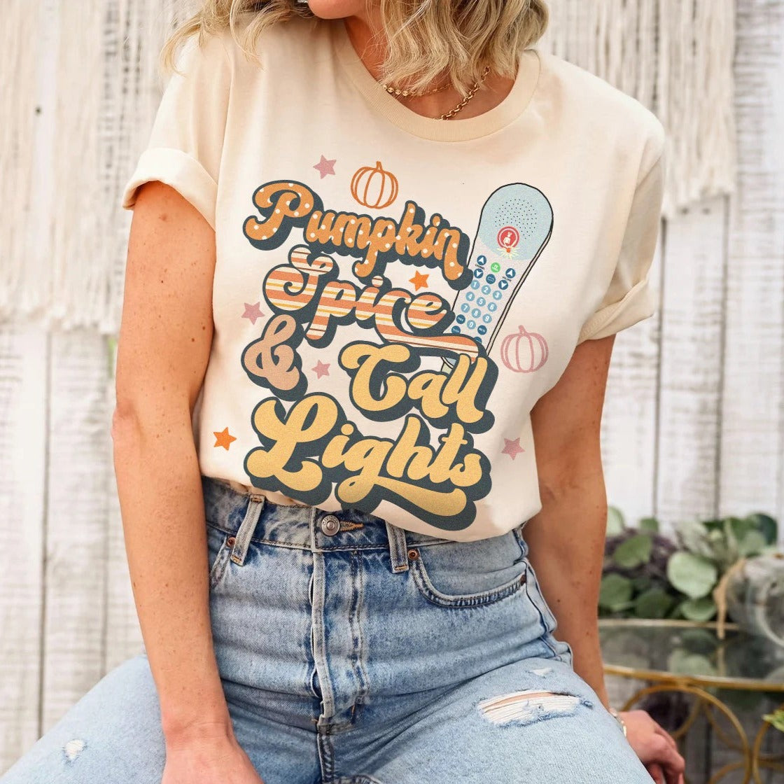 pumpkinspicecalllightsnatural Pumpkin Spice & Call Lights T-Shirt - Image 10