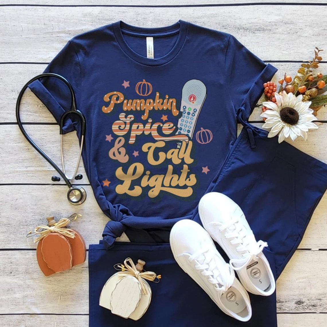 pumpkinspicecalllightsnavy Pumpkin Spice & Call Lights T-Shirt - Image 7