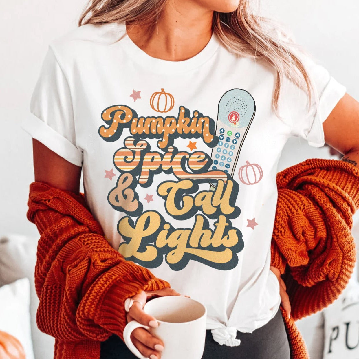 pumpkinspicecalllightswhite Pumpkin Spice & Call Lights T-Shirt - Image 4