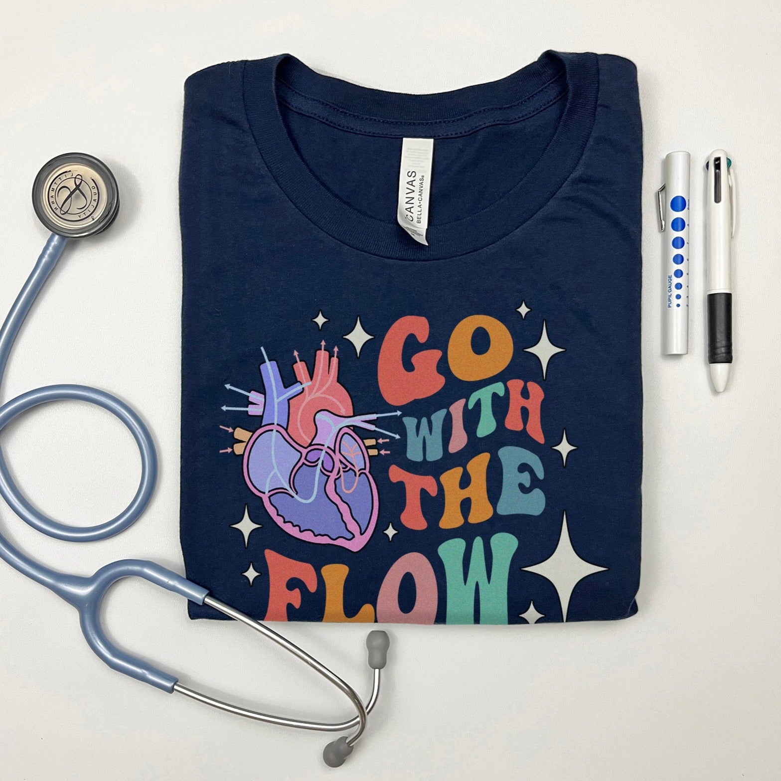 retrogowiththeflowheartfrontdesignnavy Retro Go with the (Heart) Flow T-Shirt - Image 2
