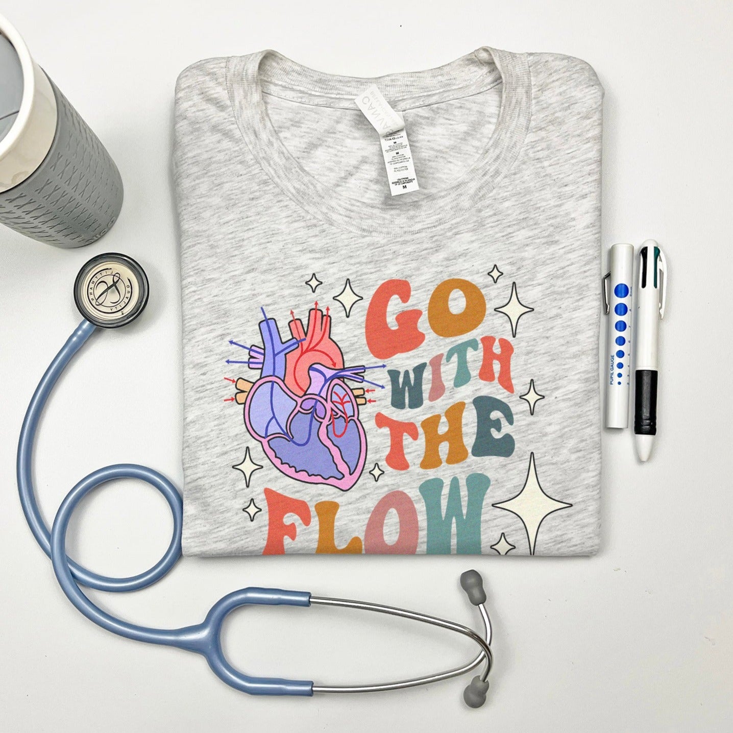retrogowiththeflowheartfrontdesingash Retro Go with the (Heart) Flow T-Shirt - Image 3