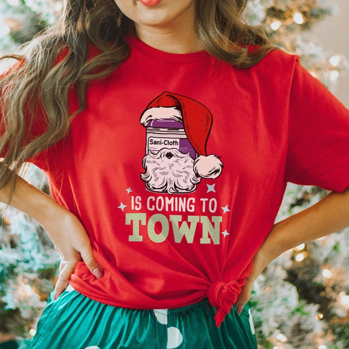 saniclothred2 Sani-Cloth is Coming to Town T-Shirt - Image 2