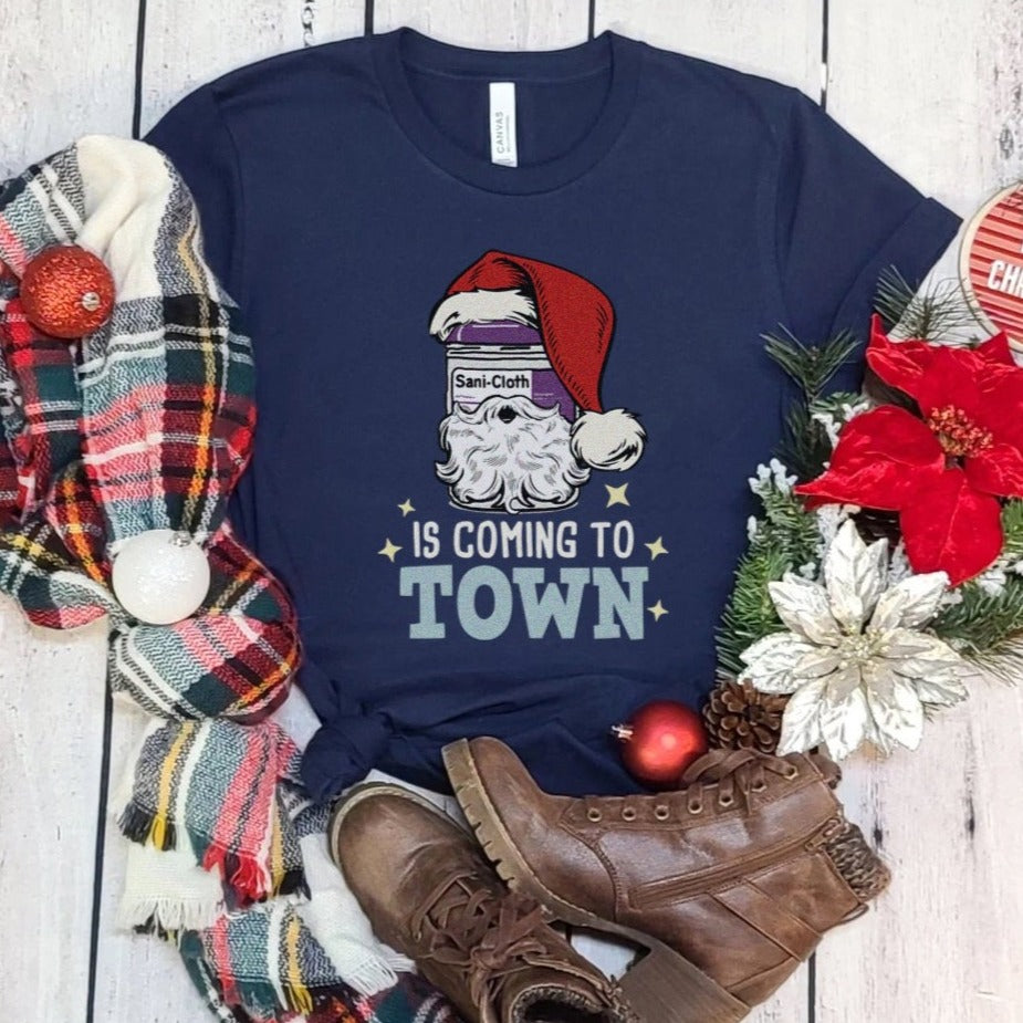 saniclothsimplenavy Sani-Cloth is Coming to Town T-Shirt - Image 6