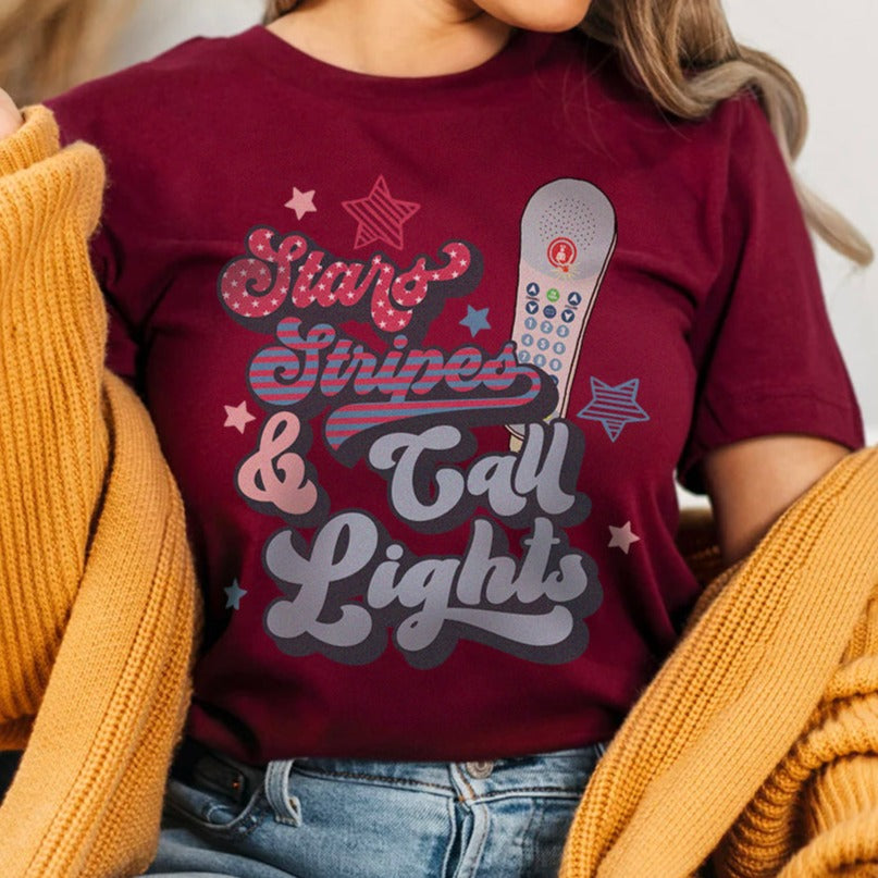 starsstripescalllightsmaroon Stars, Stripes & Call Lights T-Shirt - Image 12
