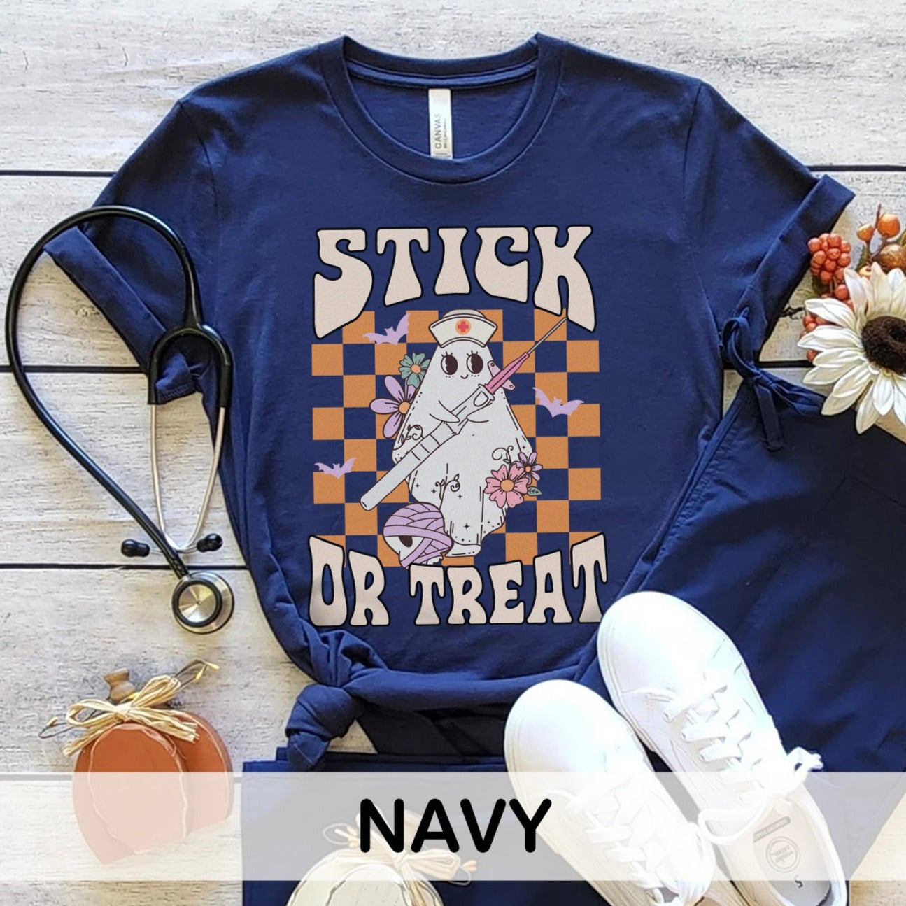 stickortreatcolors_d2ad68cc-cc49-40b1-bde3-23aaf6b8c707 Retro Stick Or Treat T-Shirt - Image 13