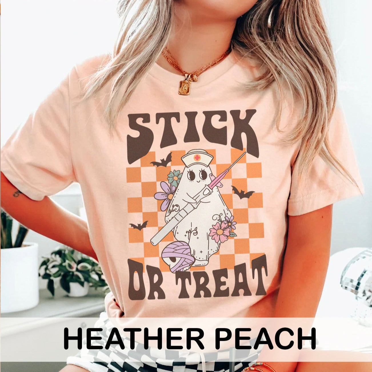 stickortreatcolors_fe85cb28-54d6-48c1-a093-4162ae4b0d17 Retro Stick Or Treat T-Shirt - Image 11