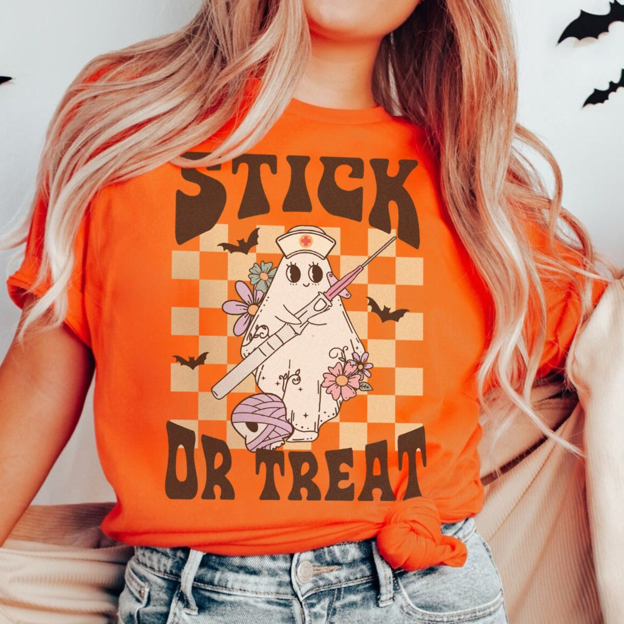 stickortreatorange_1e275783-bd51-4d1c-a7dd-bfdbd6cbdc82 Retro Stick Or Treat T-Shirt - Image 2