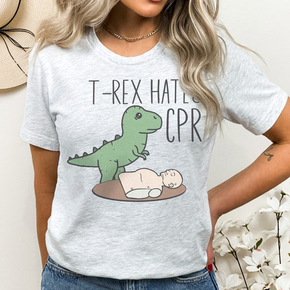 t-rexhatescprash T-Rex Hates CPR T-Shirt - Image 3